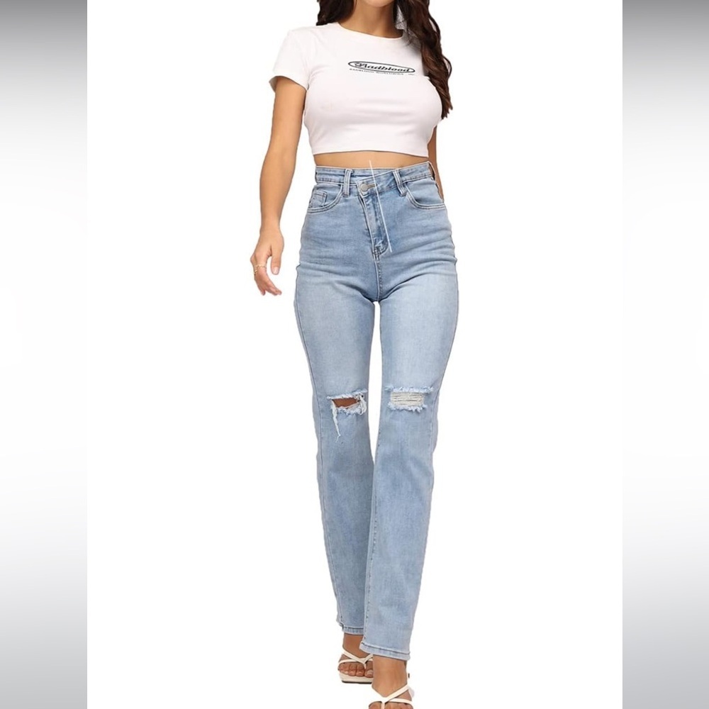 Distressed Crisscross Jeans by BZOF